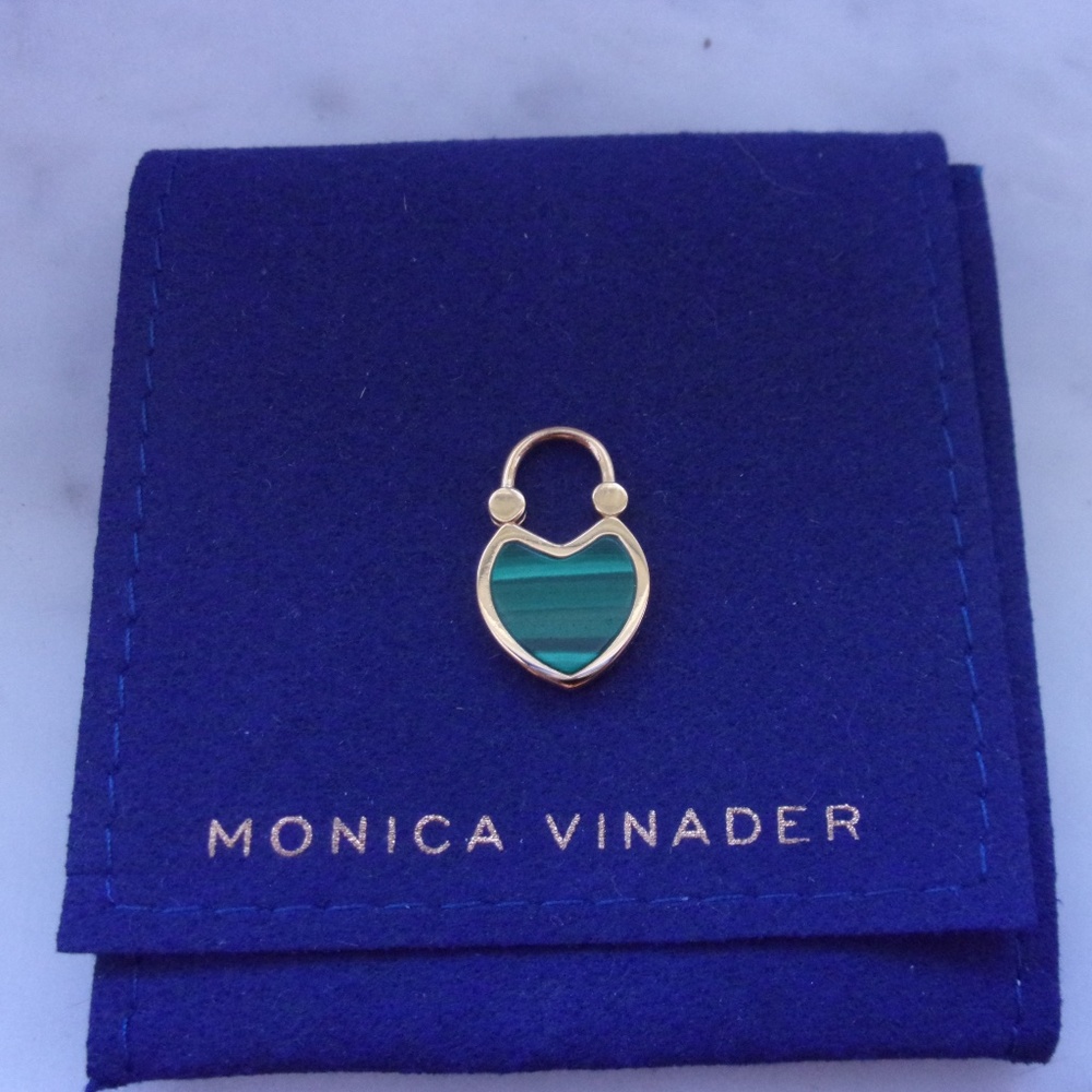 Monica Vinader Heart Gemstone Padlock 18K Gold Vermeil Malachite Pendant Charm